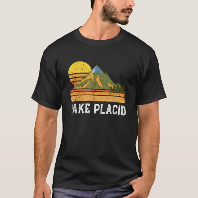 Mountain Sunset Vacation Gift Lake Placid New York T-Shirt (Front)
