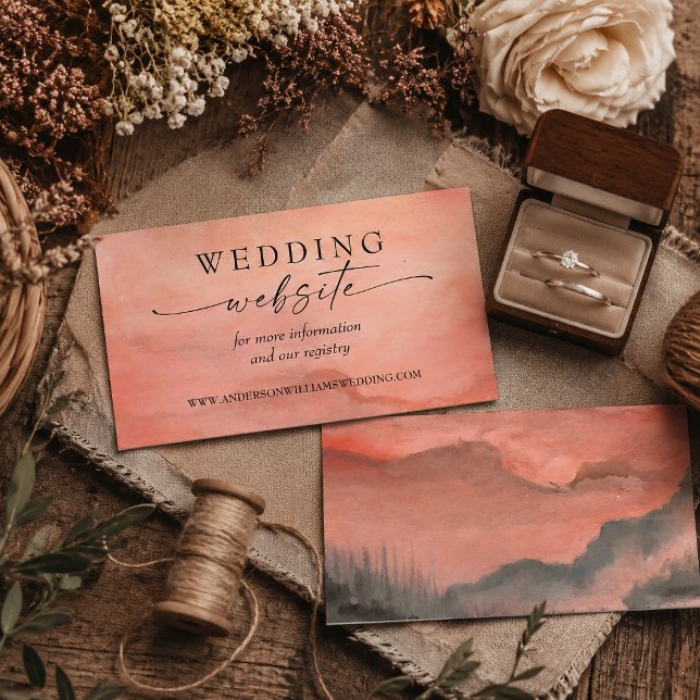 Mountain Sunset Watercolor Rustic Wedding Website Enclosure Card (Guide your guests effortlessly to your online celebration details with this mountain website card.)