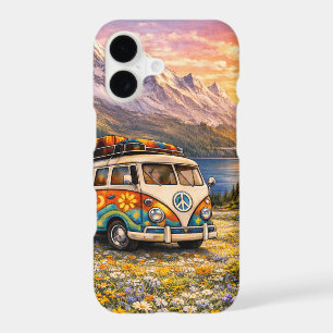 Mountain Sunset Wildflowers Retro Hippie Van Life