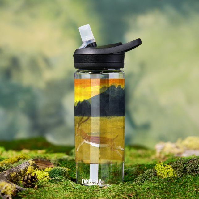 Mountain Sunset Wildlife Art Personalised Water Bottle (Outdoor)