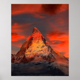 Mountain Switzerland Matterhorn Zermatt Red Sky Poster