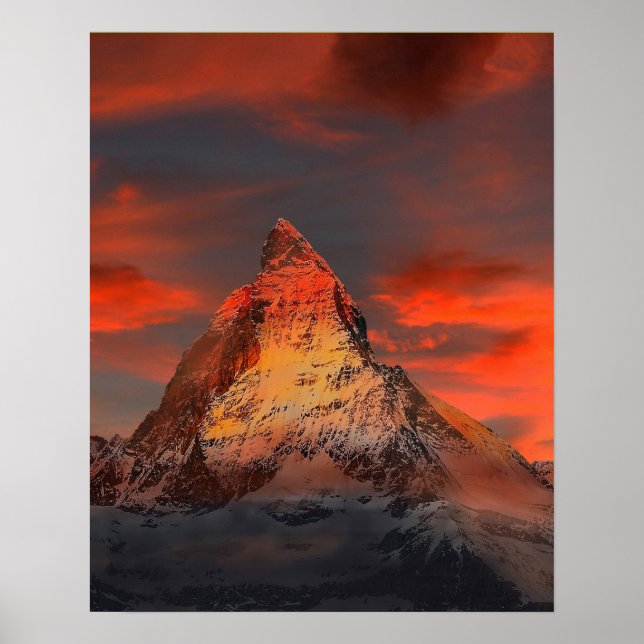 Mountain Switzerland Matterhorn Zermatt Red Sky Poster (Front)