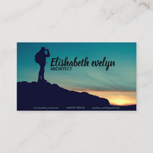 mountain top mountaineer silhouette business card (Front)