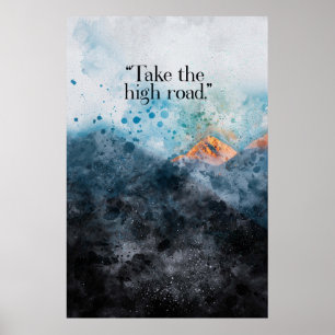 mountain top watercolor painting inspiring quote poster