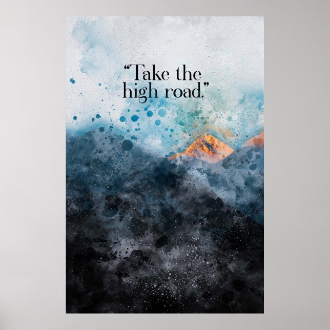 mountain top watercolor painting inspiring quote poster (Front)