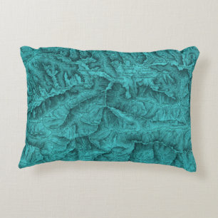Mountain Topographic Map Blue Decorative Cushion