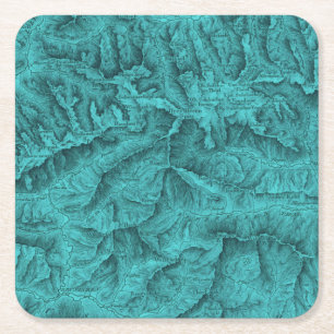 Mountain Topographic Map Blue  Square Paper Coaster