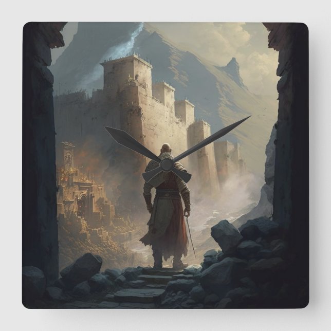 Mountain Town Siege Square Wall Clock (Front)