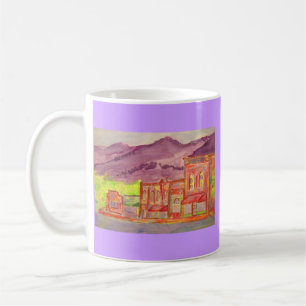 mountain town watercolour sketch coffee mug