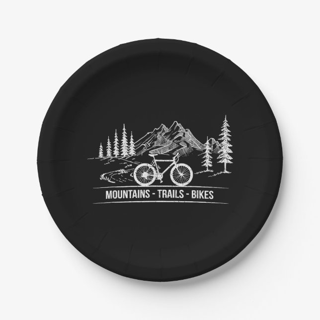 Mountain Trail Bikes - Cyclist Bike Rider Bicycle  Paper Plate (Front)