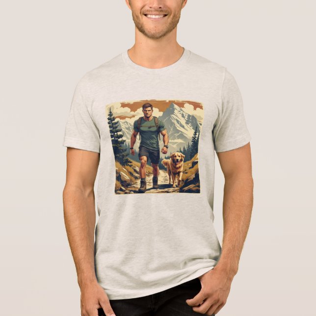 Mountain Trail Hiker & Dog Adventure Illustration  Tri-Blend Shirt (Front)