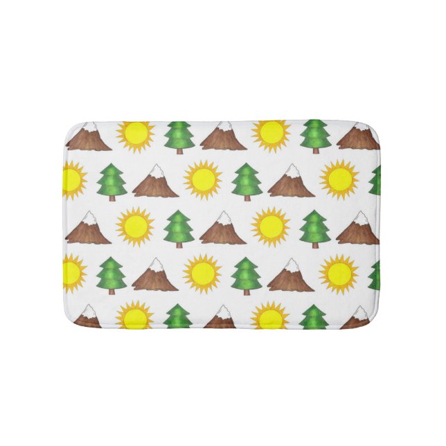 Mountain Tree Sunshine Camping Campground Cabin Bath Mat (Front)