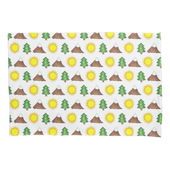 Mountain Tree Sunshine Camping Campground Cabin Pillowcase (Front)