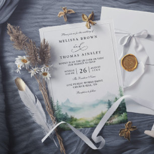 Mountain Trees Forest Rustic QR Code Wedding Invitation