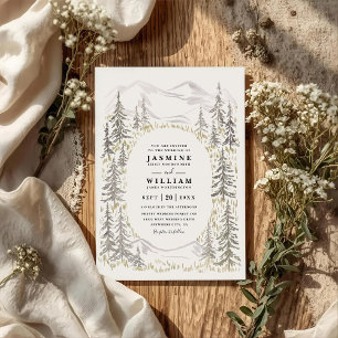 Mountain Trees Forest Rustic QR Code Wedding Invitation