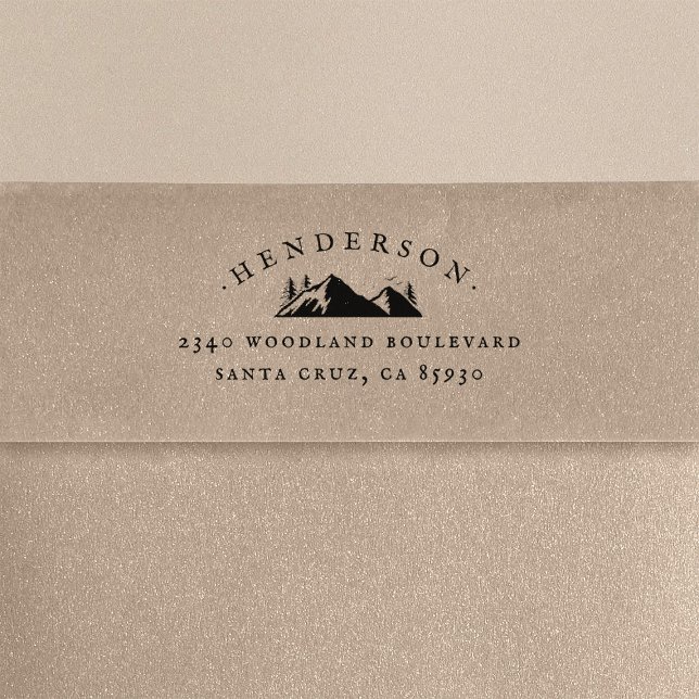 Mountain & Trees Rustic Family Name Return Address Rubber Stamp (Creator Uploaded)