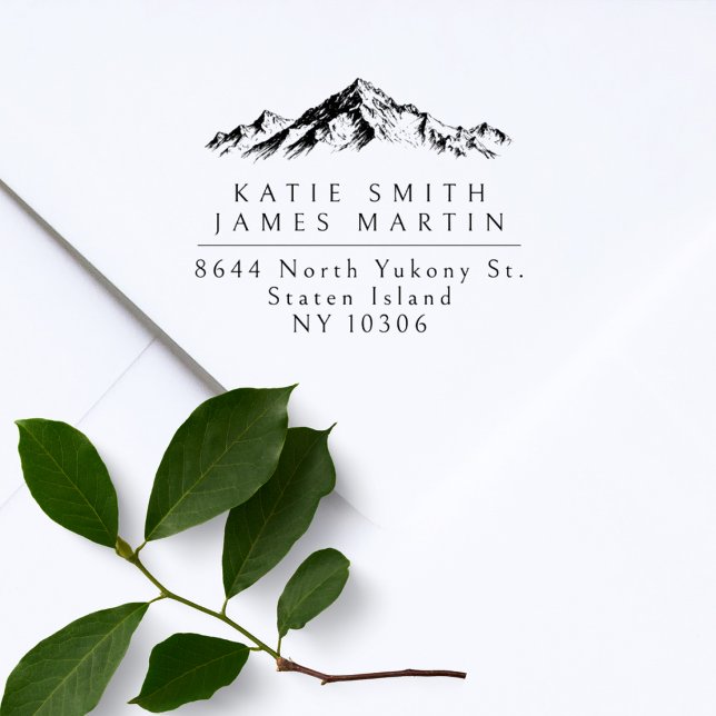 Mountain Two Surnames Modern Couple Return Address Rubber Stamp (Creator Uploaded)