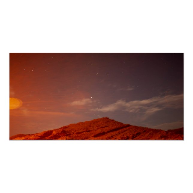 Mountain Under the Pink and Blur Night Sky Poster (Front)
