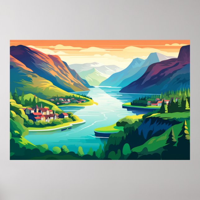 Mountain Valley River Landscape Nature Poster (Front)