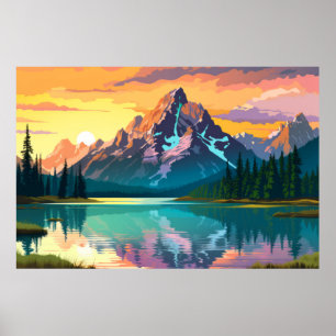 Mountain Valley River Landscape Nature Poster