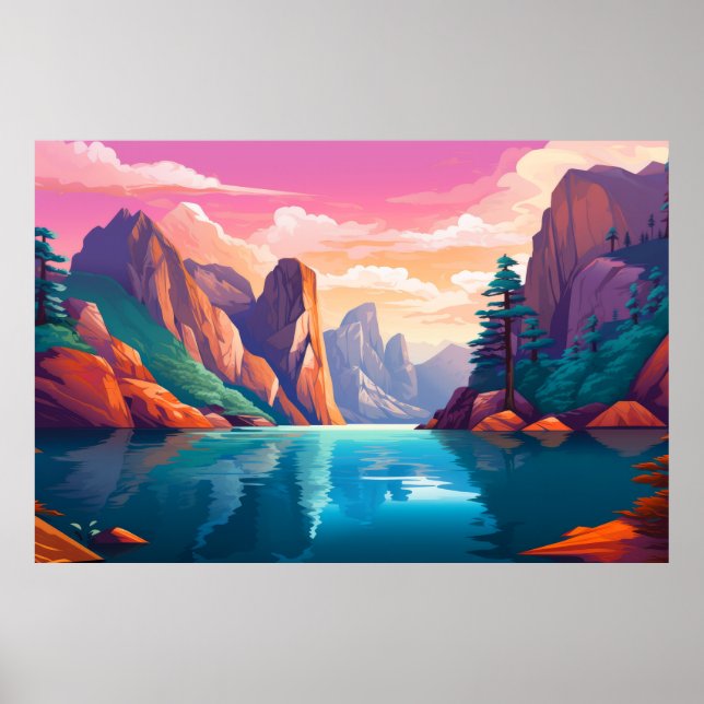 Mountain Valley River Landscape Nature Poster (Front)