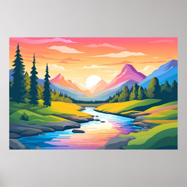 Mountain Valley River Landscape Nature Poster (Front)