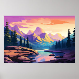 Mountain Valley River Landscape Nature Poster