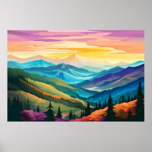 Mountain Valley Sunset Landscape Nature Poster