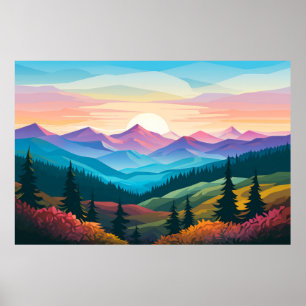 Mountain Valley Sunset Landscape Nature Poster