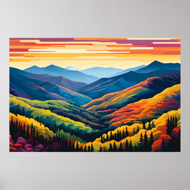 Mountain Valley Sunset Landscape Nature Poster (Front)