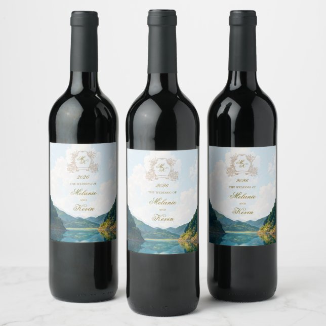 Mountain Valley View Wedding Wine Label (Bottles)