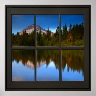Mountain View 24x24 Black Faux Window Poster