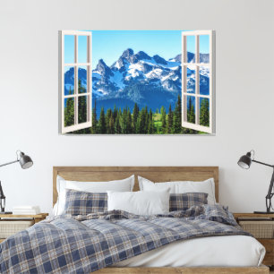Mountain View Fake Window Home Office Canvas Print