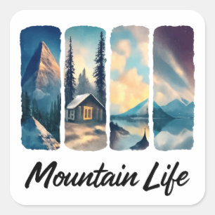 Mountain View with Forest Cabin and Lake Square Sticker