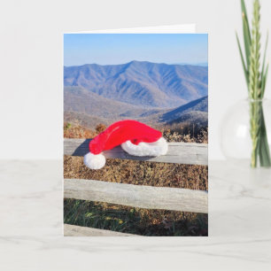 Mountain view with Santa Hat folded Christmas card