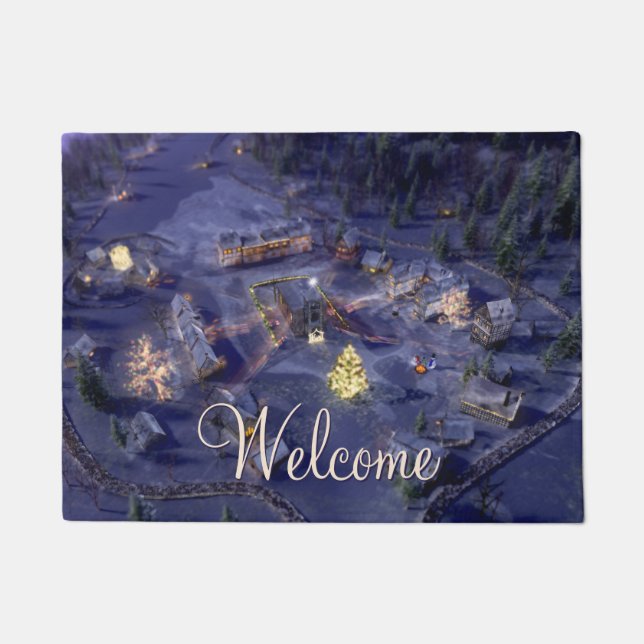 Mountain Village Christmas Doormat (Front)