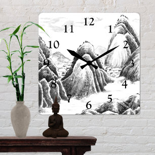 Mountain Village - Ink Square Wall Clock