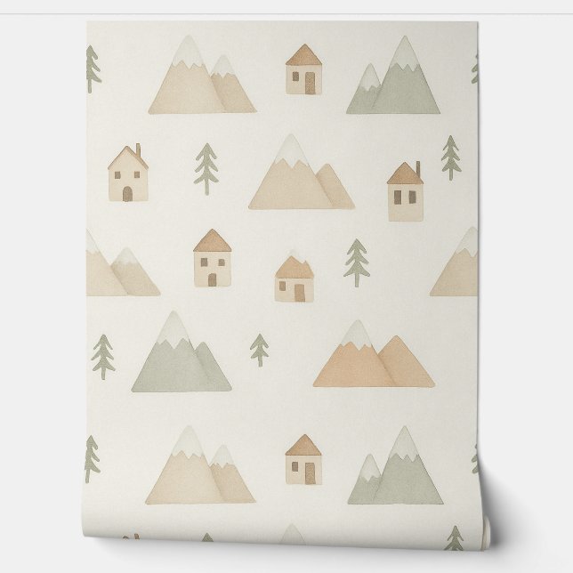 Mountain Village Nursery Wallpaper  (Unrolling)