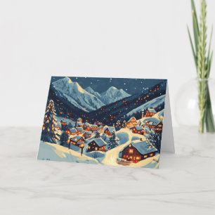 Mountain Village with Festive Lights Card