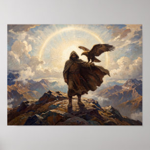 Mountain Wanderer with Eagle Painting Poster