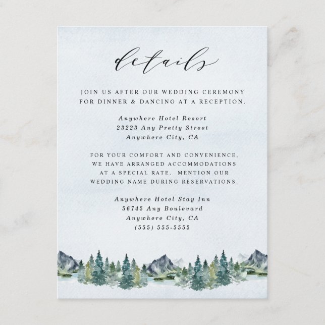 Mountain Watercolor Elegant Rustic Themed Wedding Enclosure Card (Front)