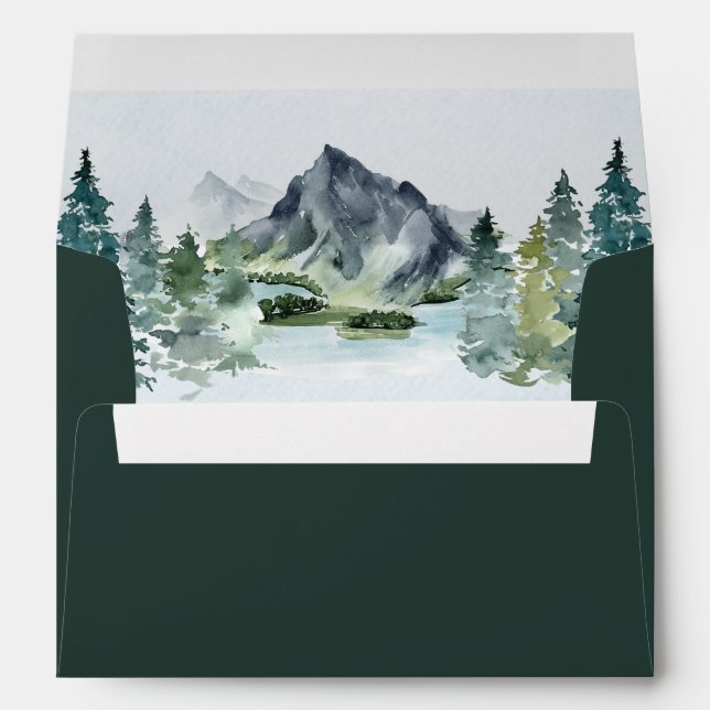 Mountain Watercolor Elegant Rustic Themed Wedding Envelope (Back (Bottom))