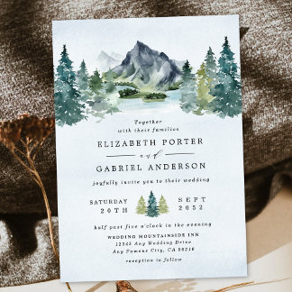 Mountain Watercolor Elegant Rustic Themed Wedding Invitation