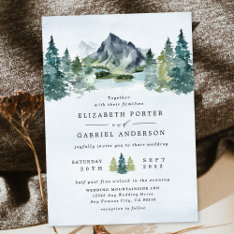 Mountain Watercolor Elegant Rustic Themed Wedding Invitation at Zazzle