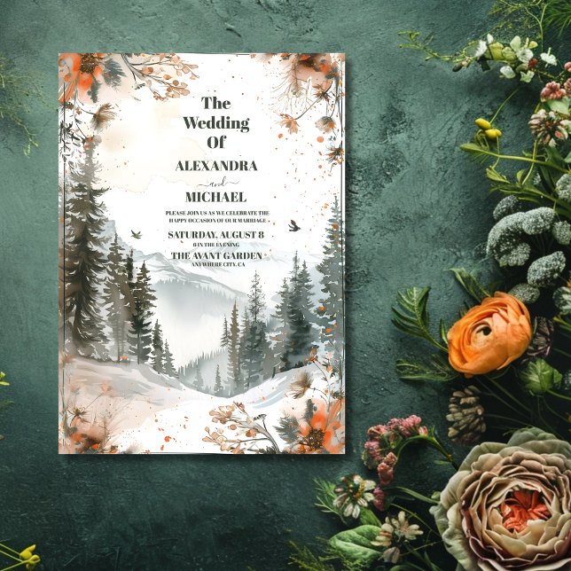 Mountain Watercolor Elegant Rustic Themed Wedding  Invitation (Creator Uploaded)