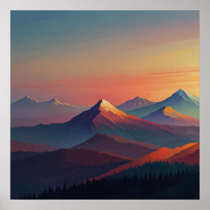 Mountain Watercolor Landscape Poster