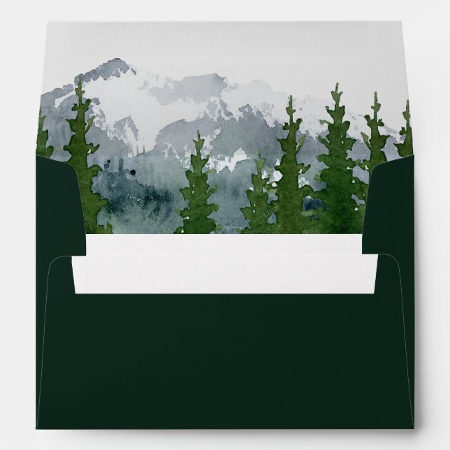 Mountain Watercolor Pine Forest Wedding Envelope (Back (Bottom))