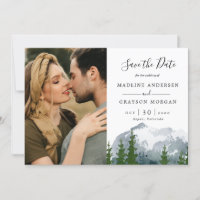 Mountain Watercolor Pine Two Photo Save the Date 