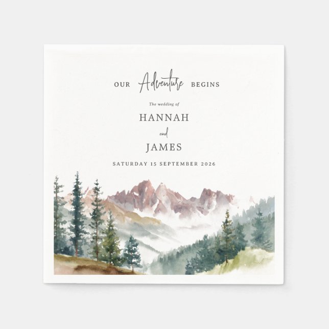 Mountain Watercolor Rustic Outdoor Wedding  Napkin (Front)