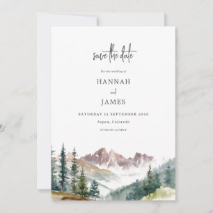 Mountain Watercolor Rustic Outdoor Wedding  Save The Date